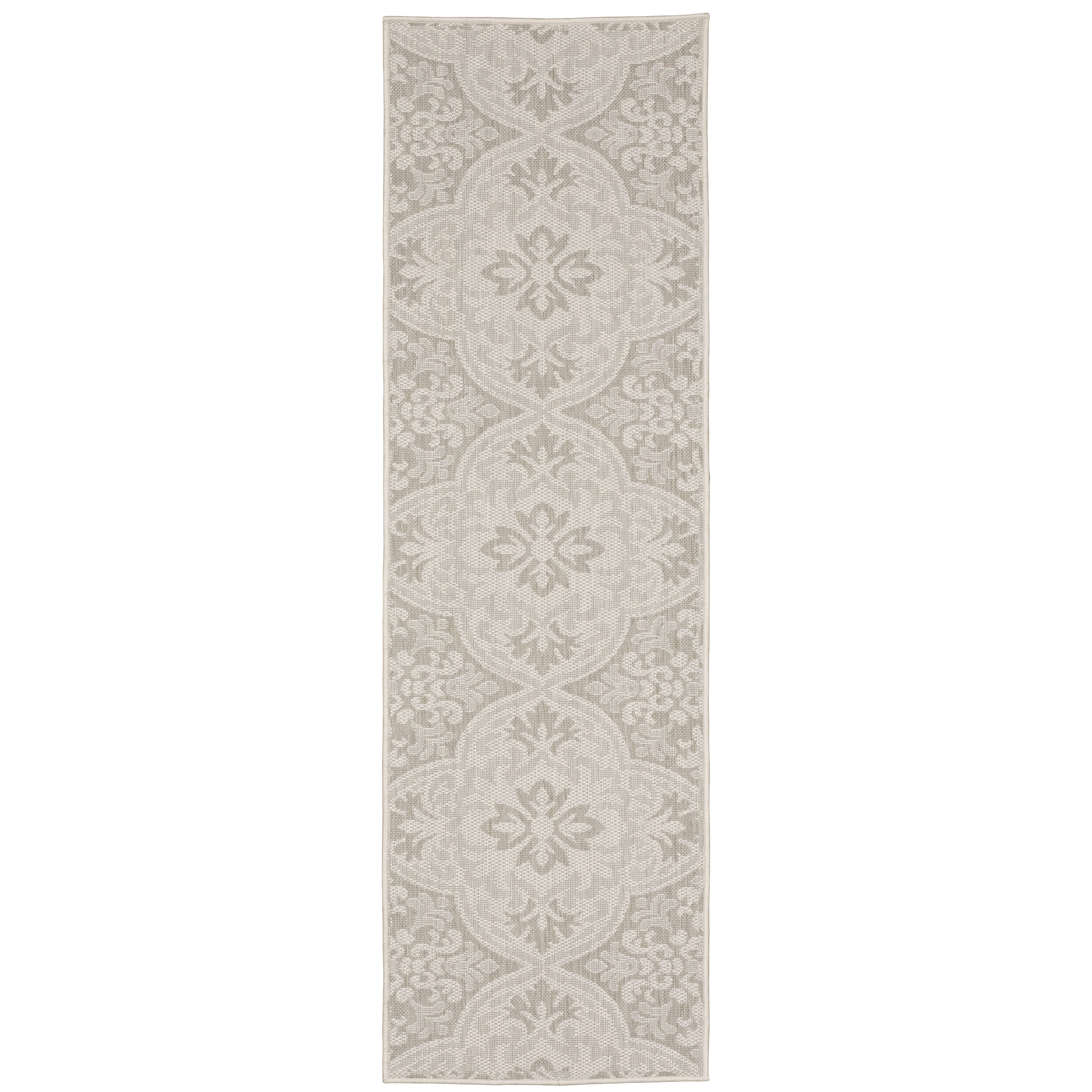 Avalon Home 2' x 7' Ivory and Gray Floral Outdoor Rug