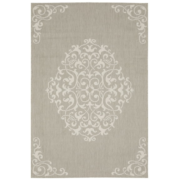 Avalon Home 5' x 7' Gray and Taupe Floral Medallion Outdoor Rug
