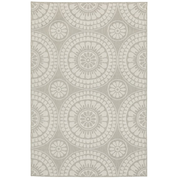 Avalon Home 6' x 9' Gray and Taupe Geometric Circles Outdoor Rug