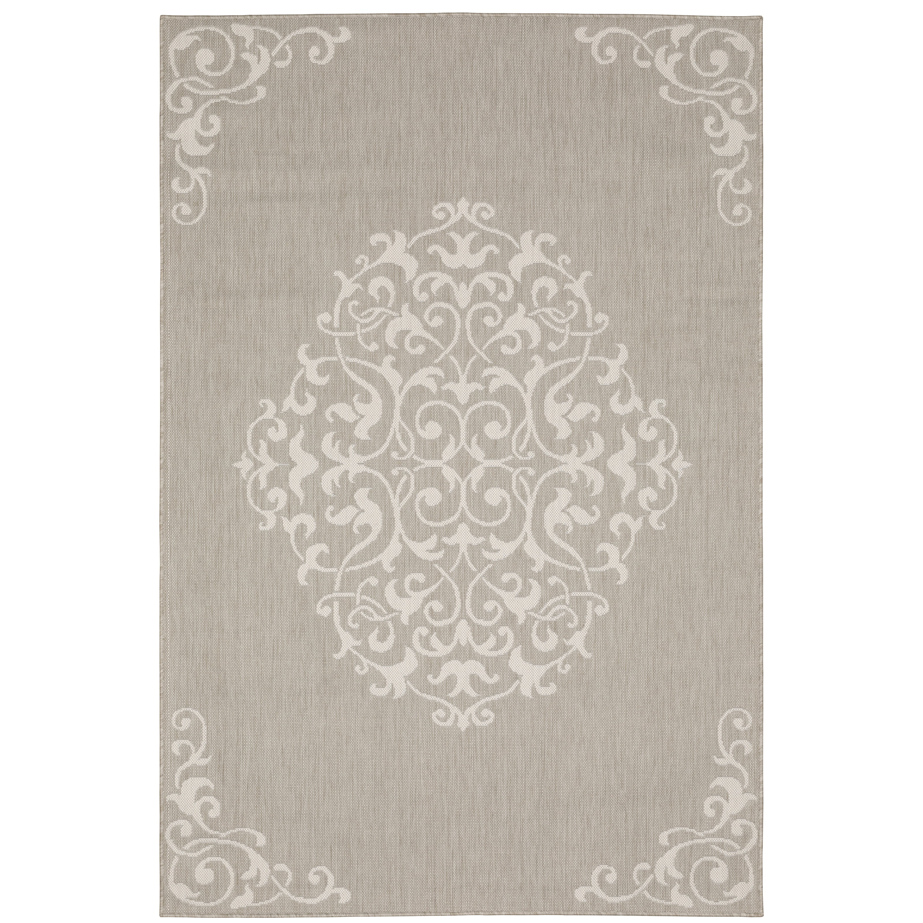 Avalon Home 8' x 10' Gray and Taupe Floral Medallion Outdoor Rug