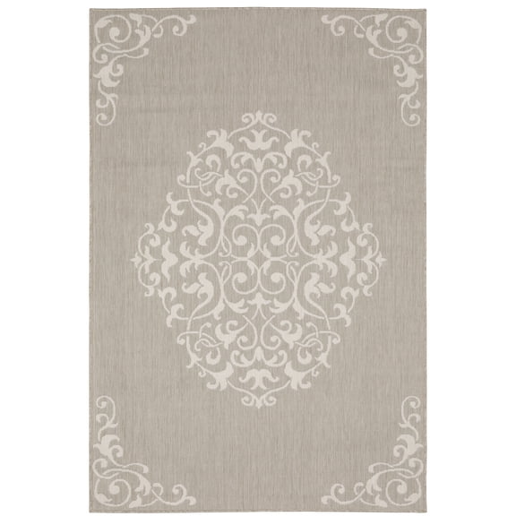 Avalon Home 8' x 10' Gray and Taupe Floral Medallion Outdoor Rug