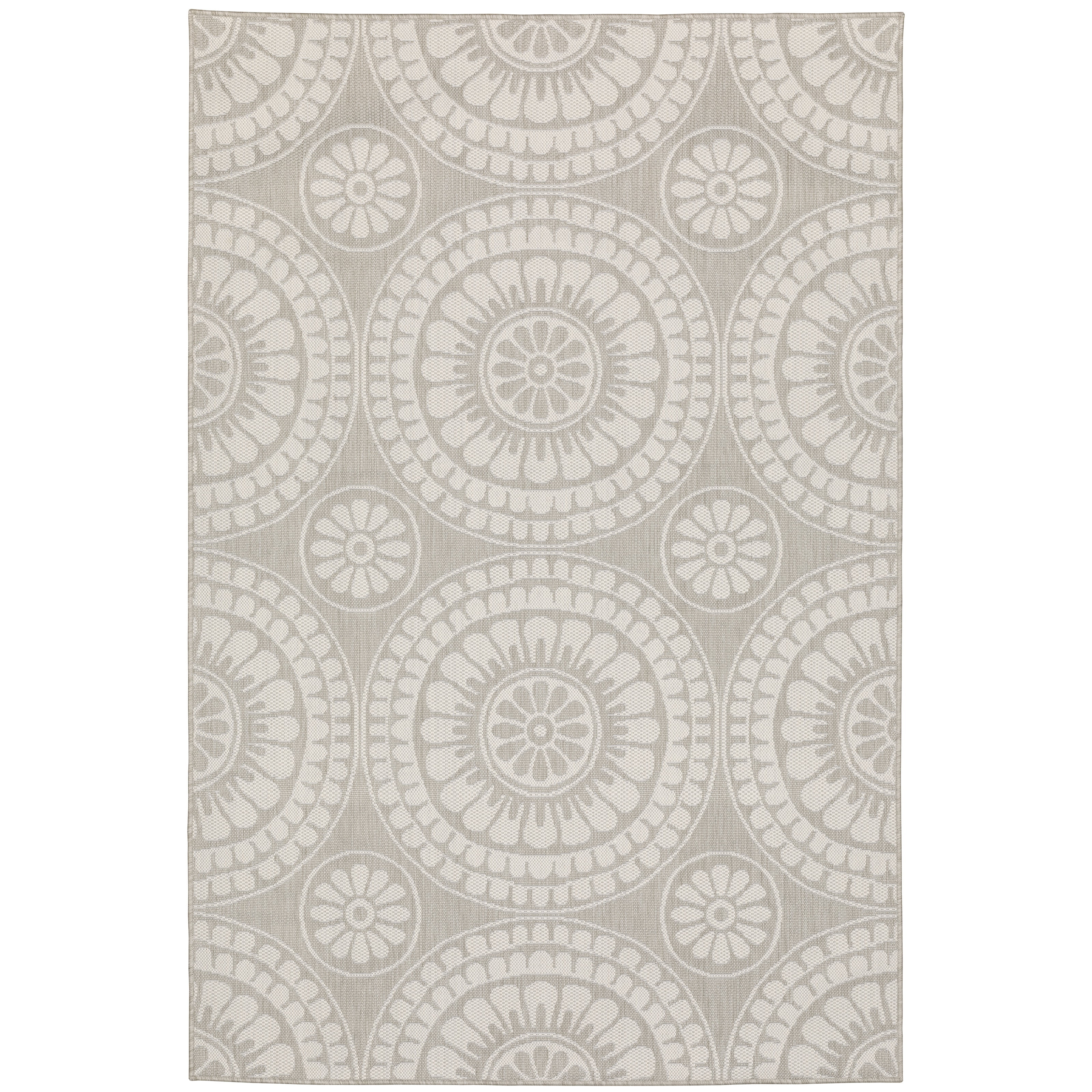Avalon Home 8' x 10' Gray and Taupe Geometric Circles Outdoor Rug
