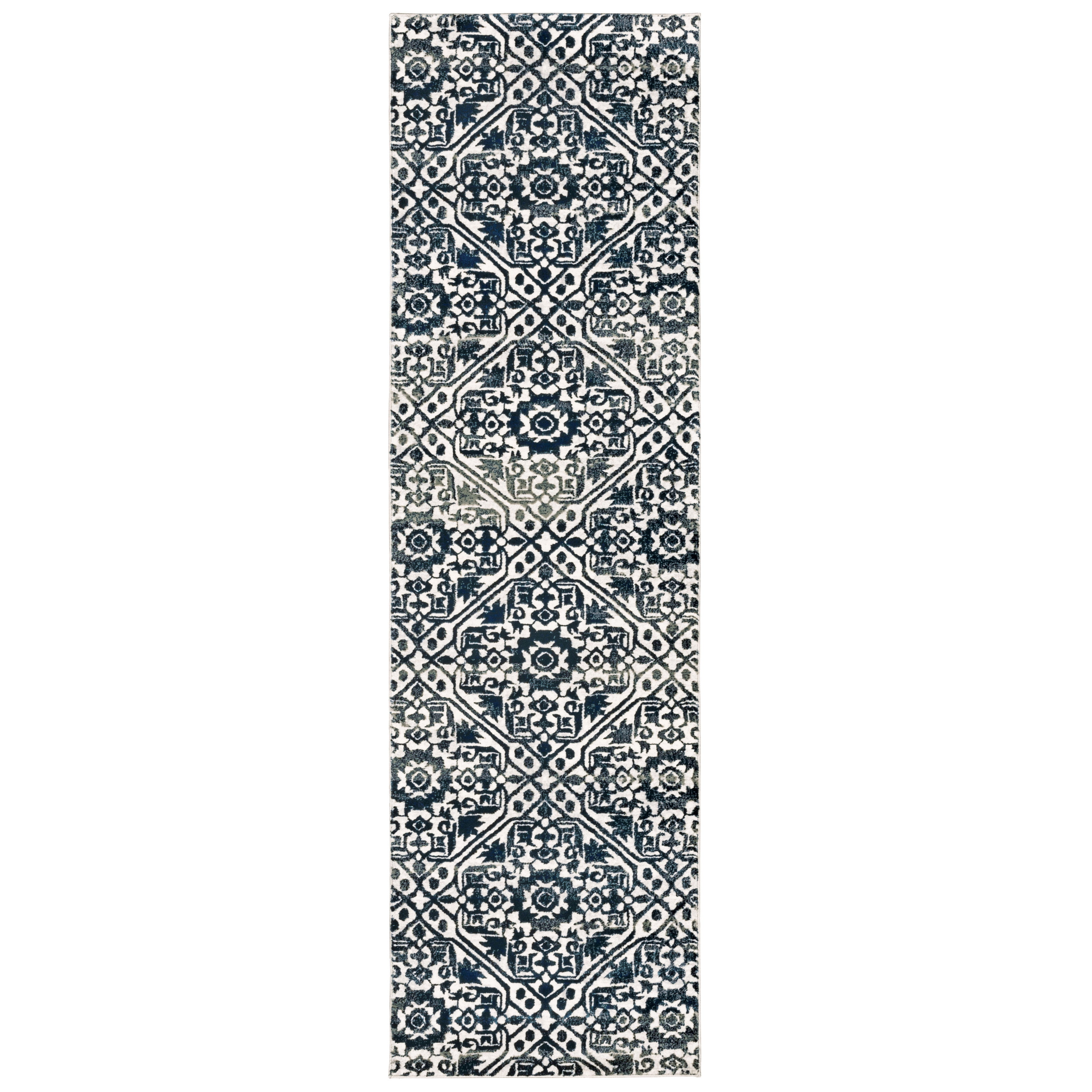 Avalon Home Brecken Medallion Transitional Runner Rug, Navy Blue