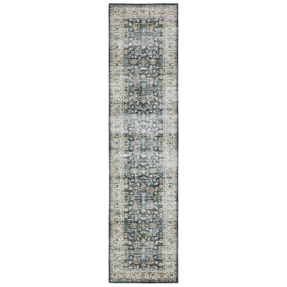 Avalon Home Celeste Washable Bordered Oriental Blue/ Gold Indoor Area Rug