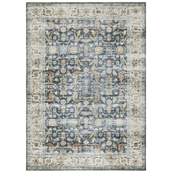 Avalon Home Celeste Washable Bordered Oriental Blue/ Gold Indoor Area Rug