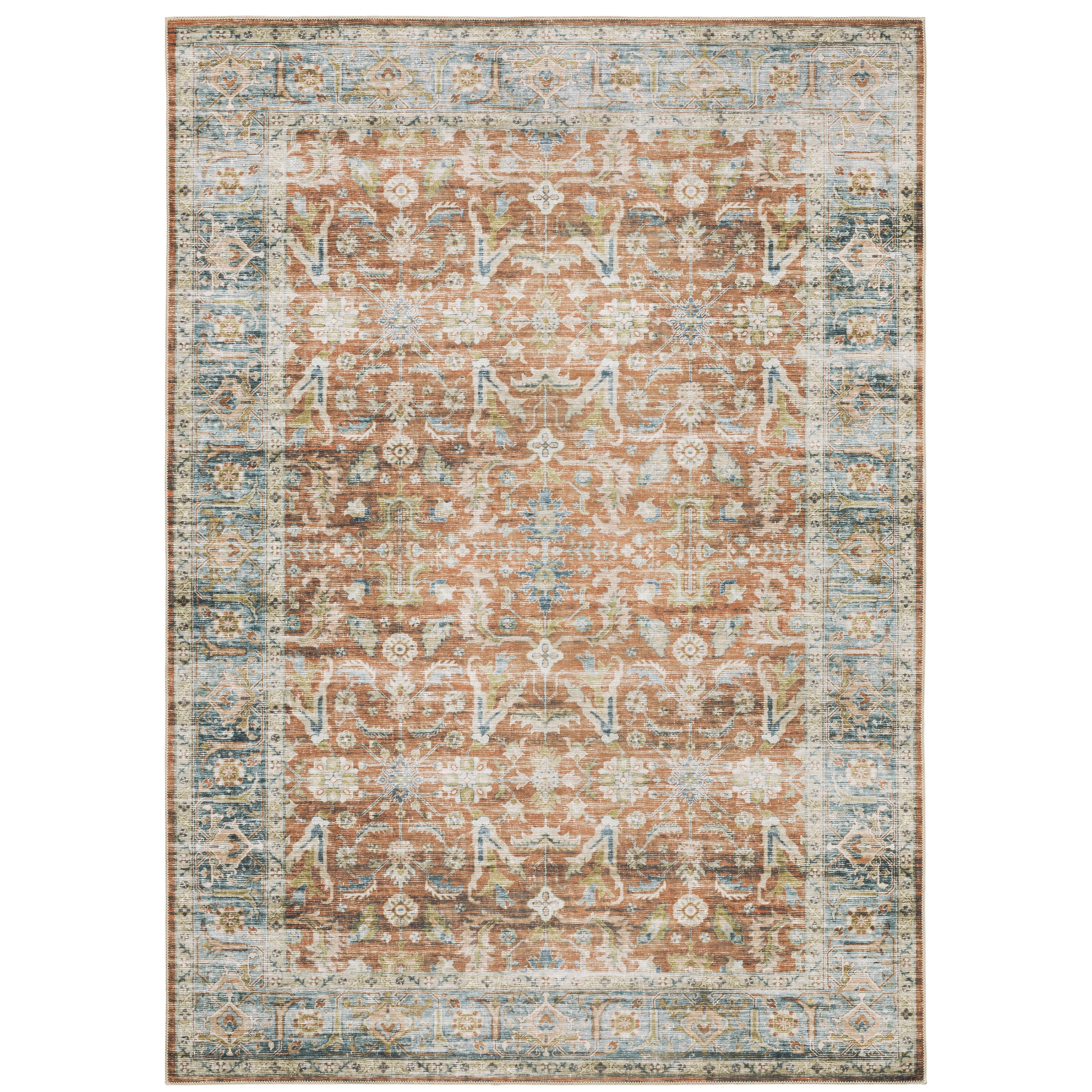 Avalon Home Celeste Washable Bordered Oriental Rust/ Blue Indoor Area Rug