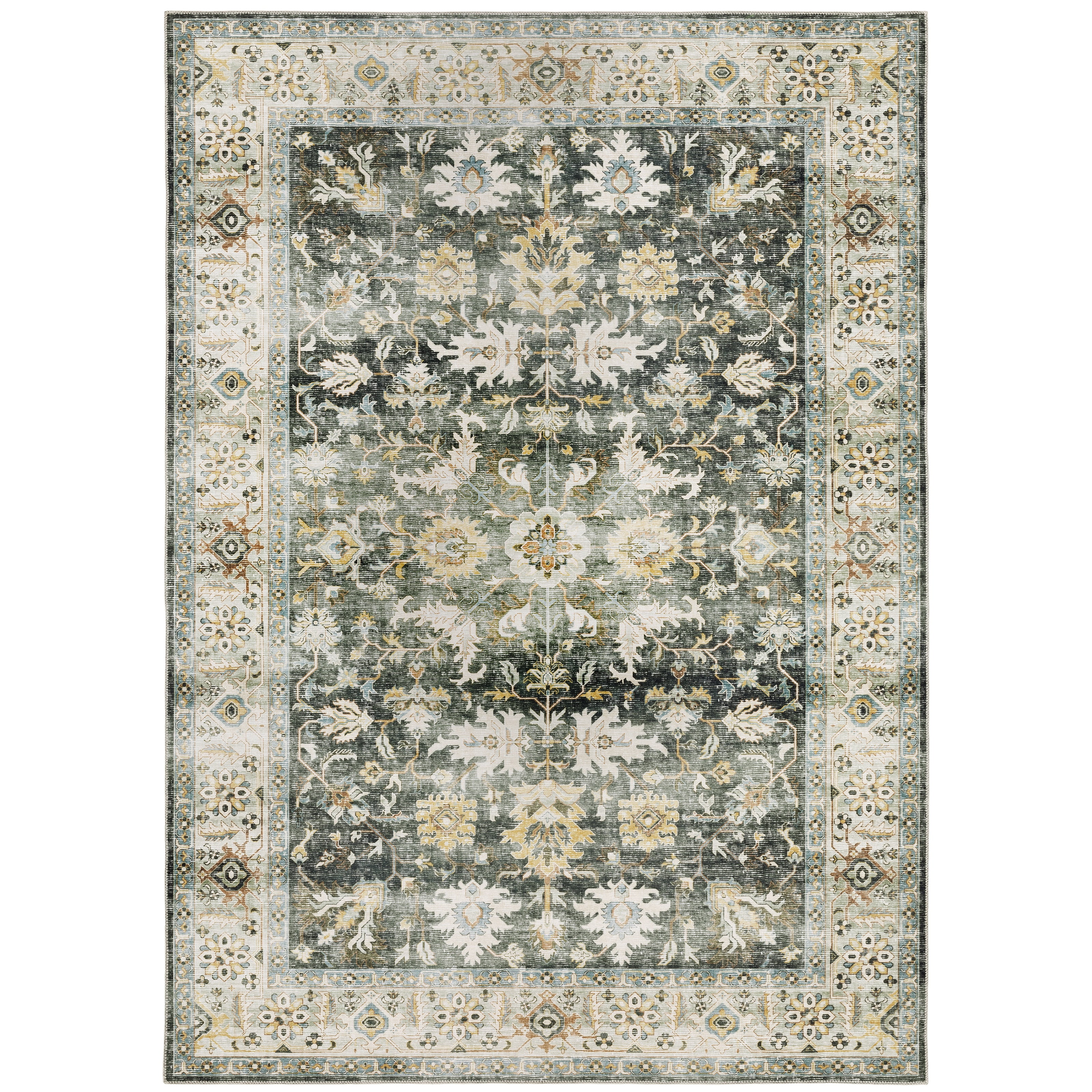 Avalon Home Celeste Washable Vintage Oriental Blue/ Gold Indoor Area Rug