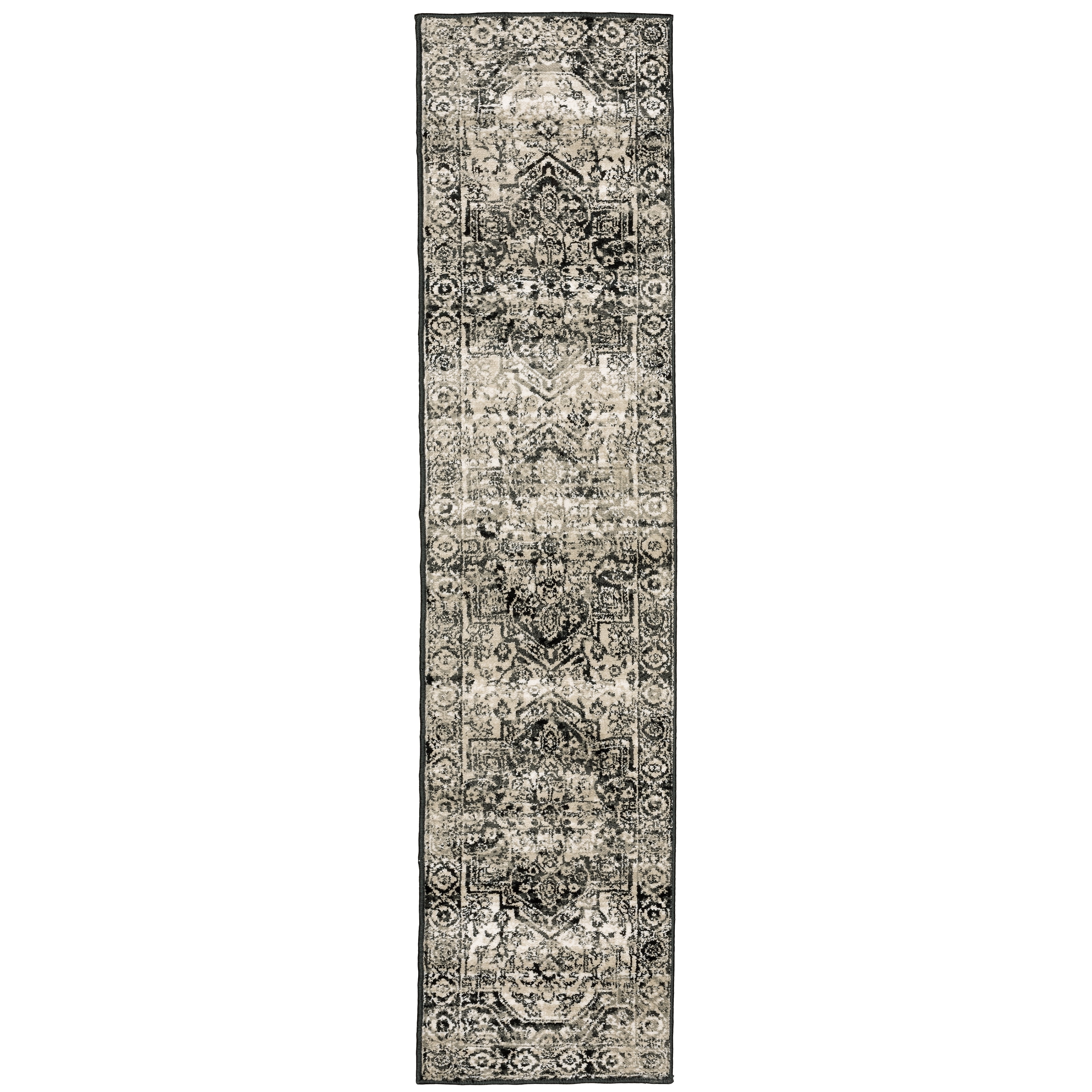 Avalon Home Gracie Distressed Medallion Area Rug, 1'10" X 7'6" Runner, Gray/ Black
