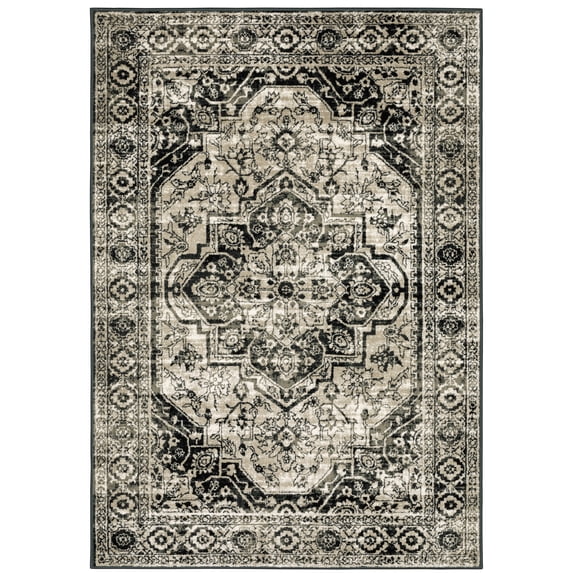 Avalon Home Gracie Distressed Medallion Area Rug, 9'10" X 12'10", Gray/ Black