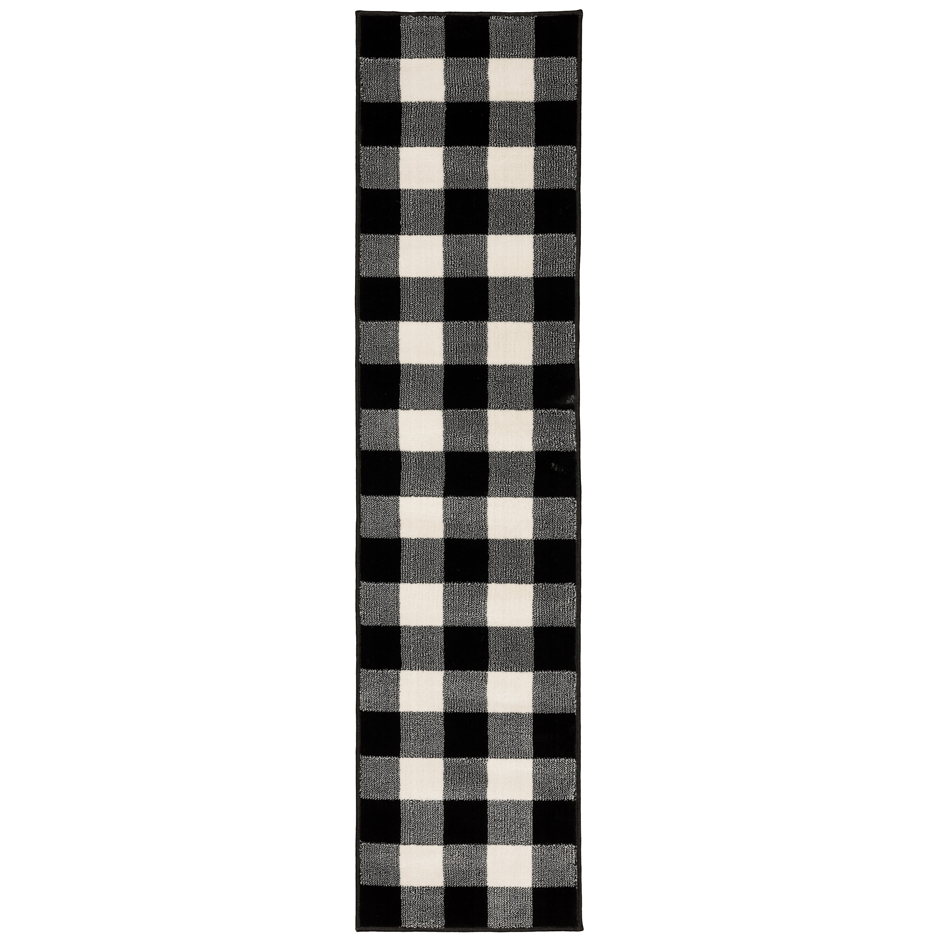 Avalon Home Gracie Gingham Plaid Area Rug, 1'10" X 7'6" Runner, Black/ Ivory