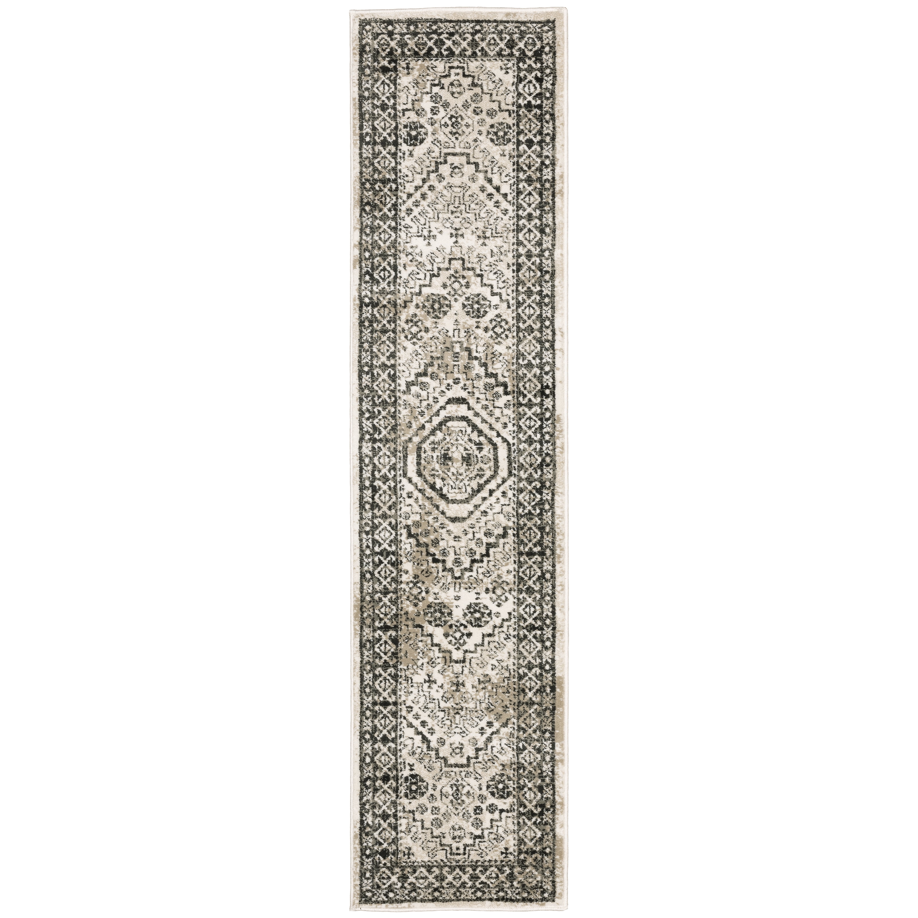 Avalon Home Gracie Traditional Medallion Area Rug, 1'10" X 7'6" Runner, Ivory/ Gray