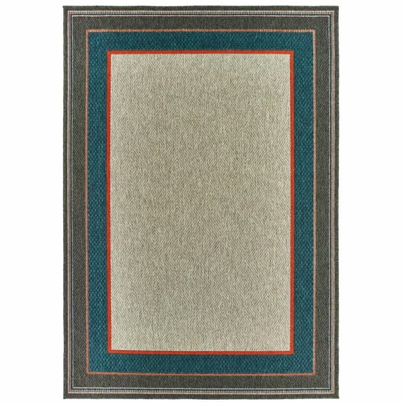 Avalon Home Lakeland Bordered Indoor/Outdoor Rug, 9'10" X 12'10", Grey/ Teal