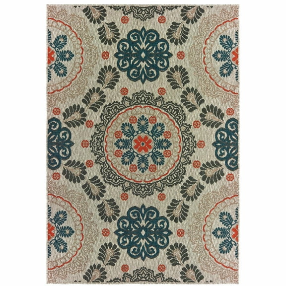 Avalon Home Lakeland Tribal Indoor/Outdoor Rug, 9'10" X 12'10", Grey/ Orange