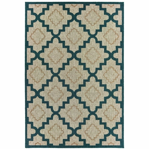 Avalon Home Lakeland Scalloped Lattice Indoor/Outdoor Rug, 5'3" X 7'3", Grey/ Teal