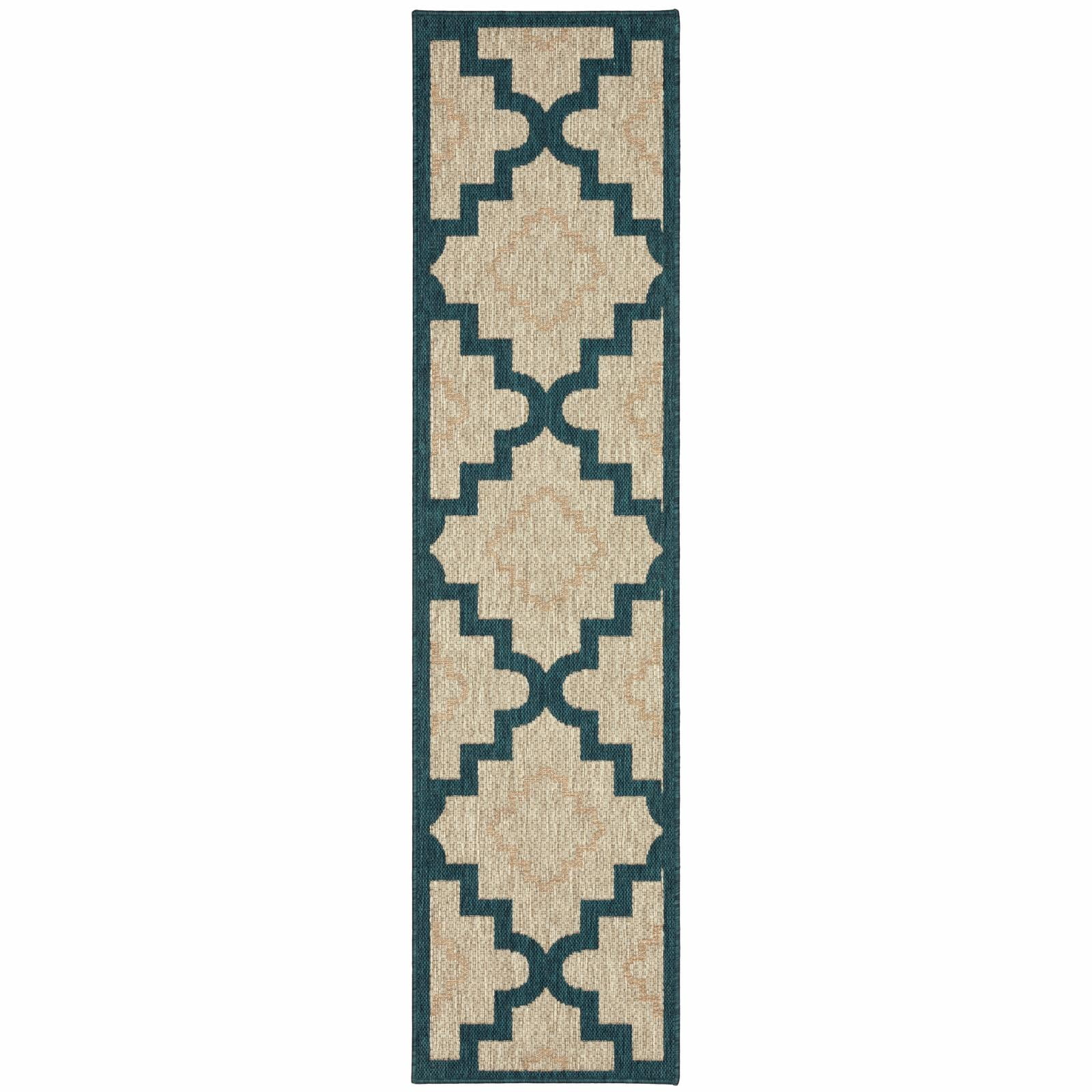Avalon Home Lakeland Scalloped Lattice Indoor/Outdoor Rug, 1'10" X 7'6" Runner, Grey/ Teal
