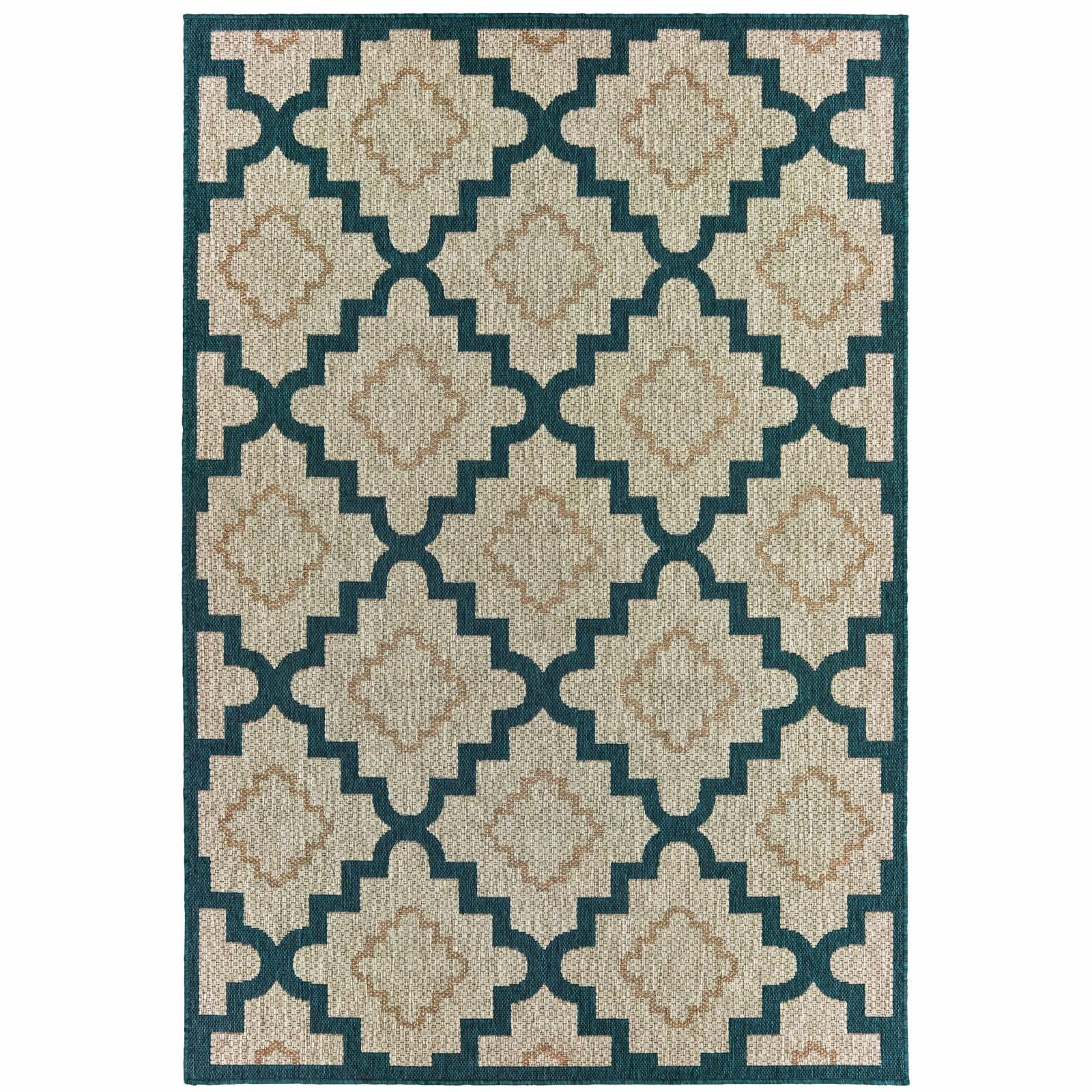 Avalon Home Lakeland Scalloped Lattice Indoor/Outdoor Rug, 3'3" X 5', Grey/ Teal