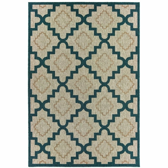 Avalon Home Lakeland Scalloped Lattice Indoor/Outdoor Rug, 7'10" X 10', Grey/ Teal