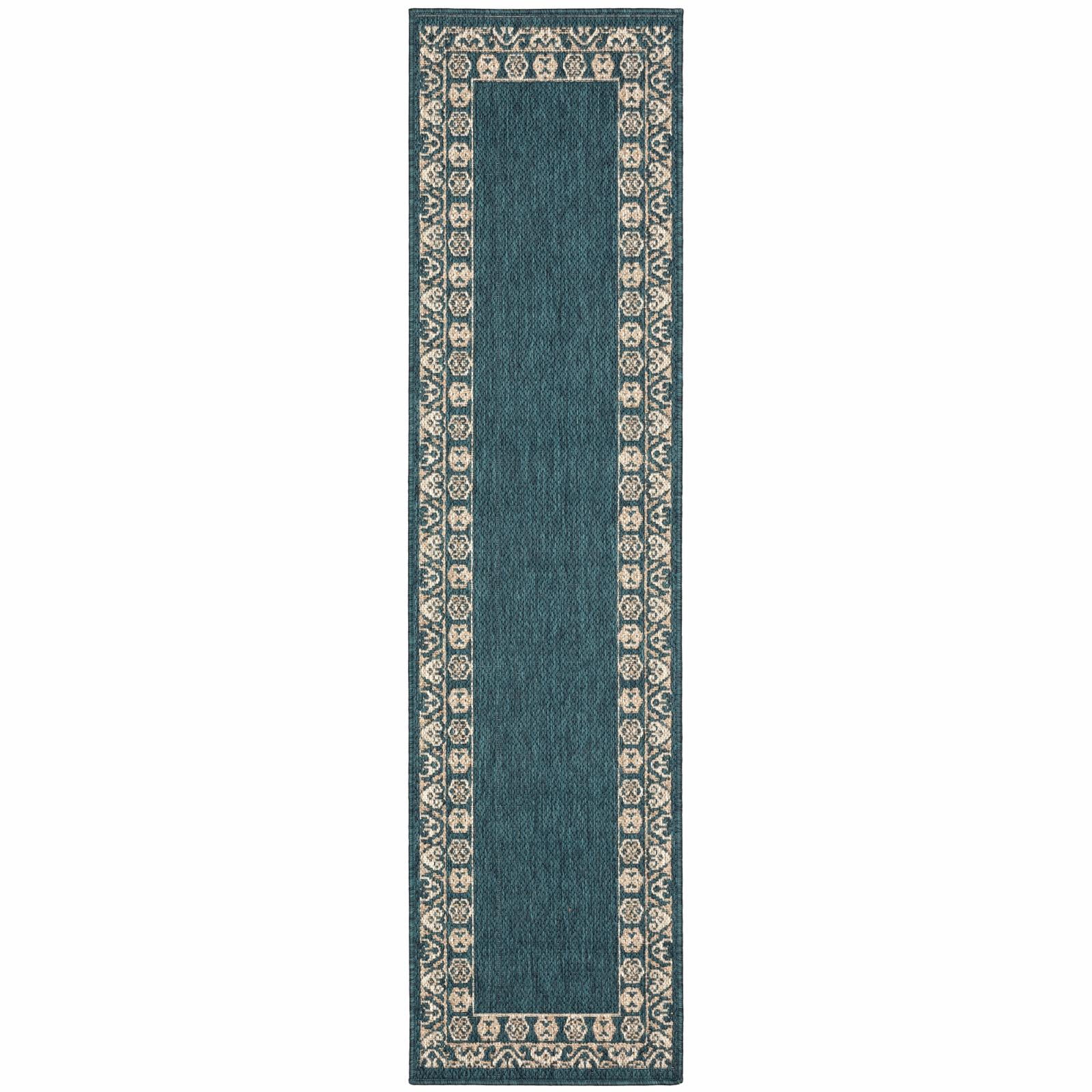 Avalon Home Lakeland Traditional Border Teal Indoor/Outdoor Area Rug