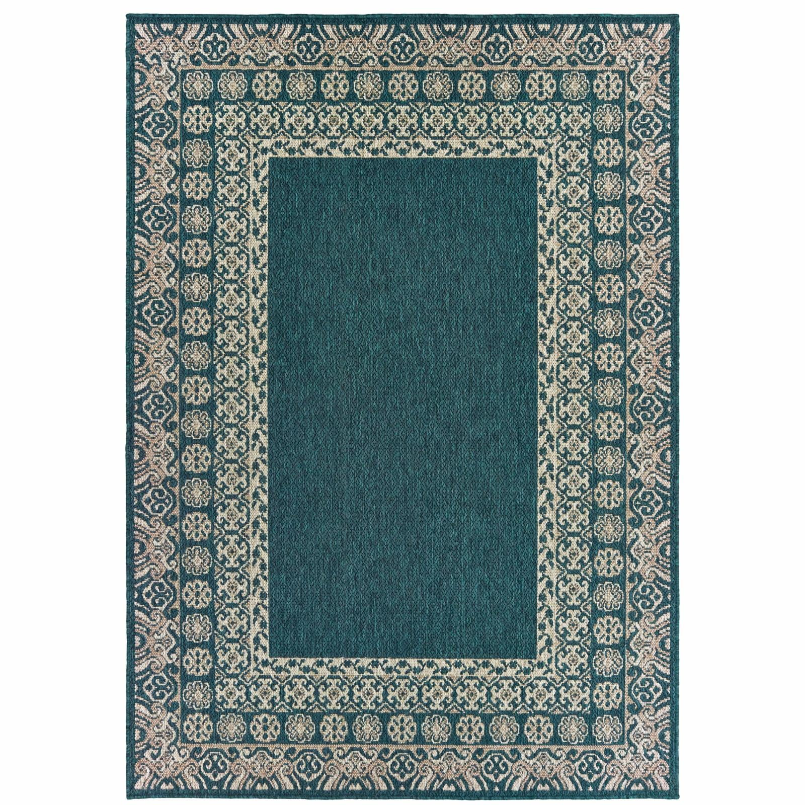 Avalon Home Lakeland Traditional Border Teal Indoor/Outdoor Area Rug