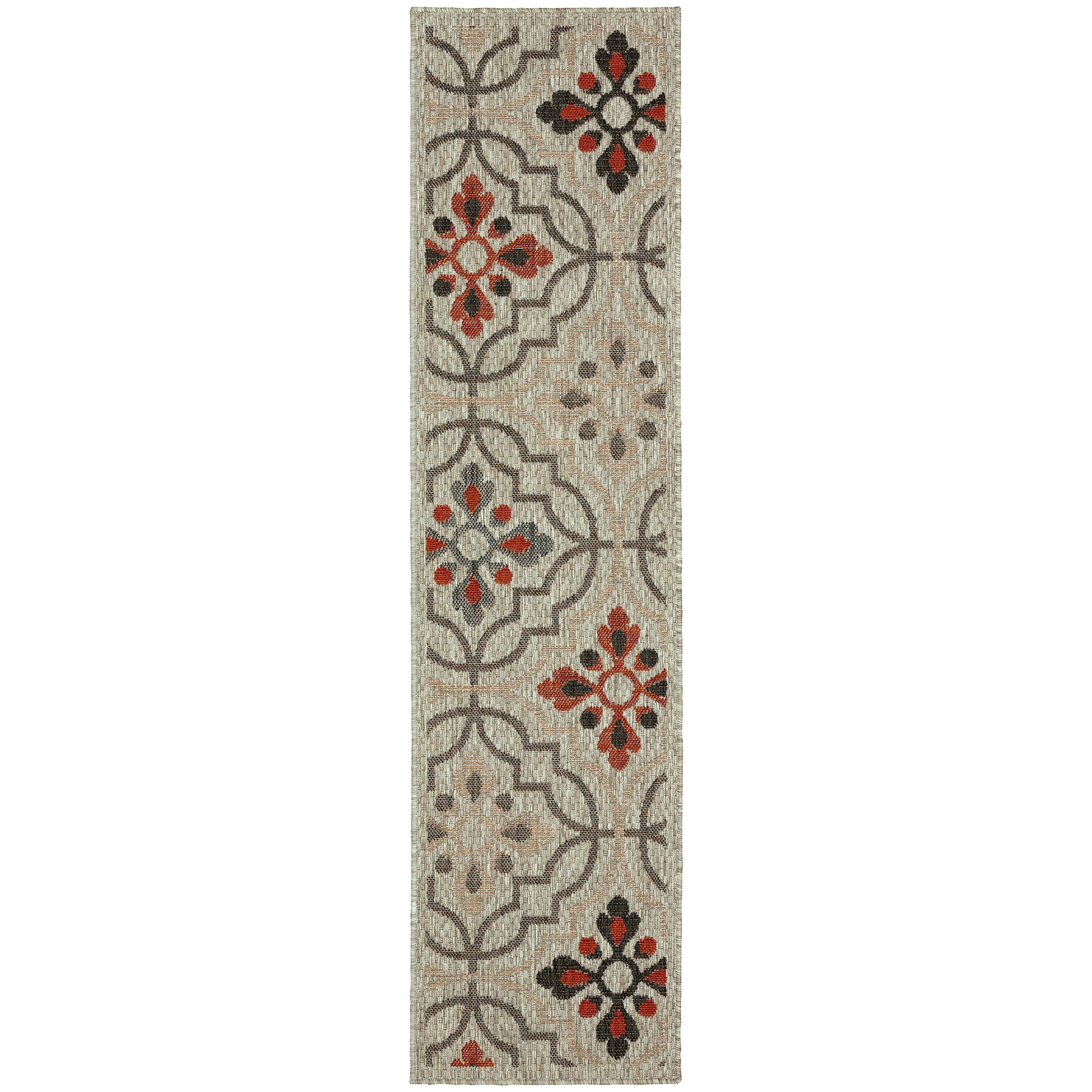 Avalon Home Lakeland Trellis Indoor/Outdoor Rug, 1'10" X 7'6" Runner, Grey/ Orange