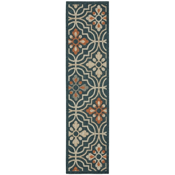Avalon Home Lakeland Trellis Indoor/Outdoor Rug, 1'10" X 7'6" Runner, Teal/ Orange