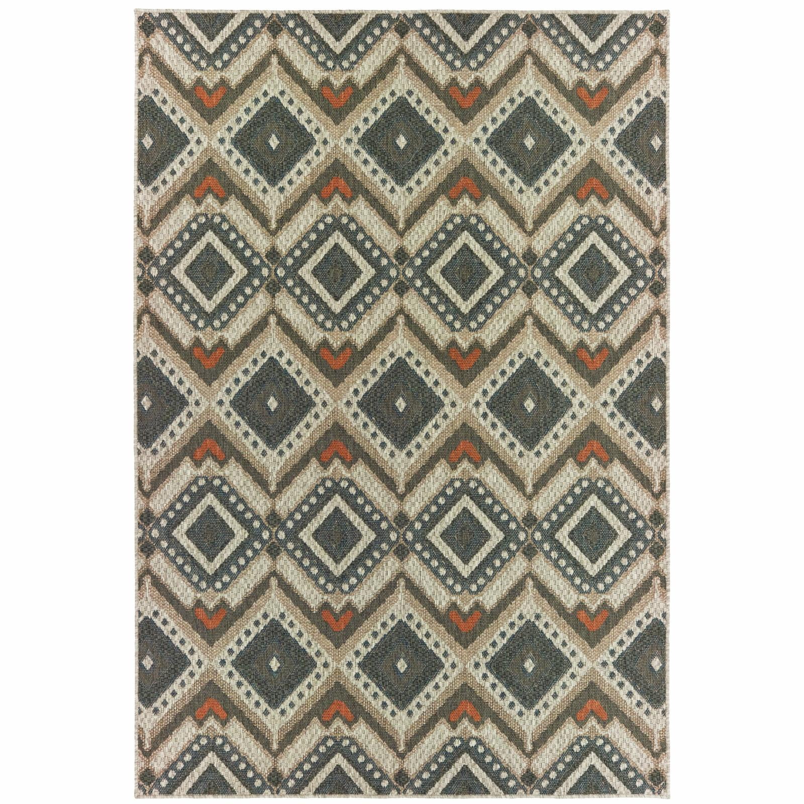 Avalon Home Lakeland Tribal Indoor/Outdoor Rug, 5'3" X 7'3", Grey/ Orange