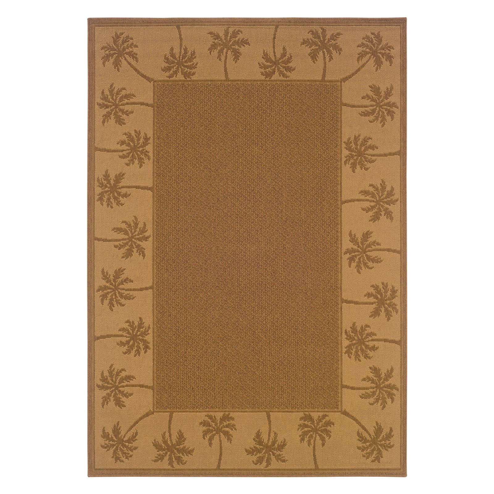 Beige Synthetic Palm Border Outdoor Rectangle Rug 7'3"