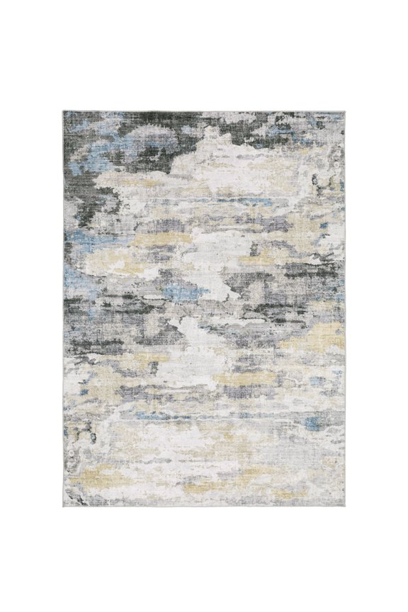 Marlowe Washable Distressed Abstract Grey/ Blue Indoor Area Rug