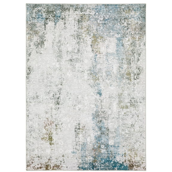 Avalon Home Marlowe Washable Faded Oriental Ivory/ Blue Indoor Area Rug