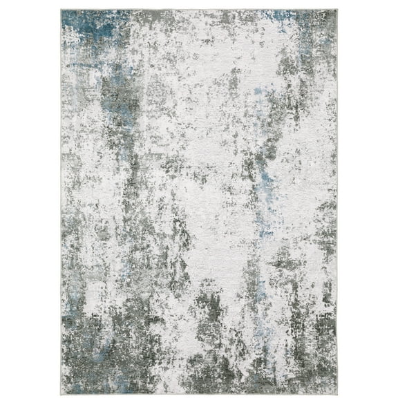 Avalon Home Marlowe Washable Marbled Abstract Grey/ Blue Indoor Area Rug