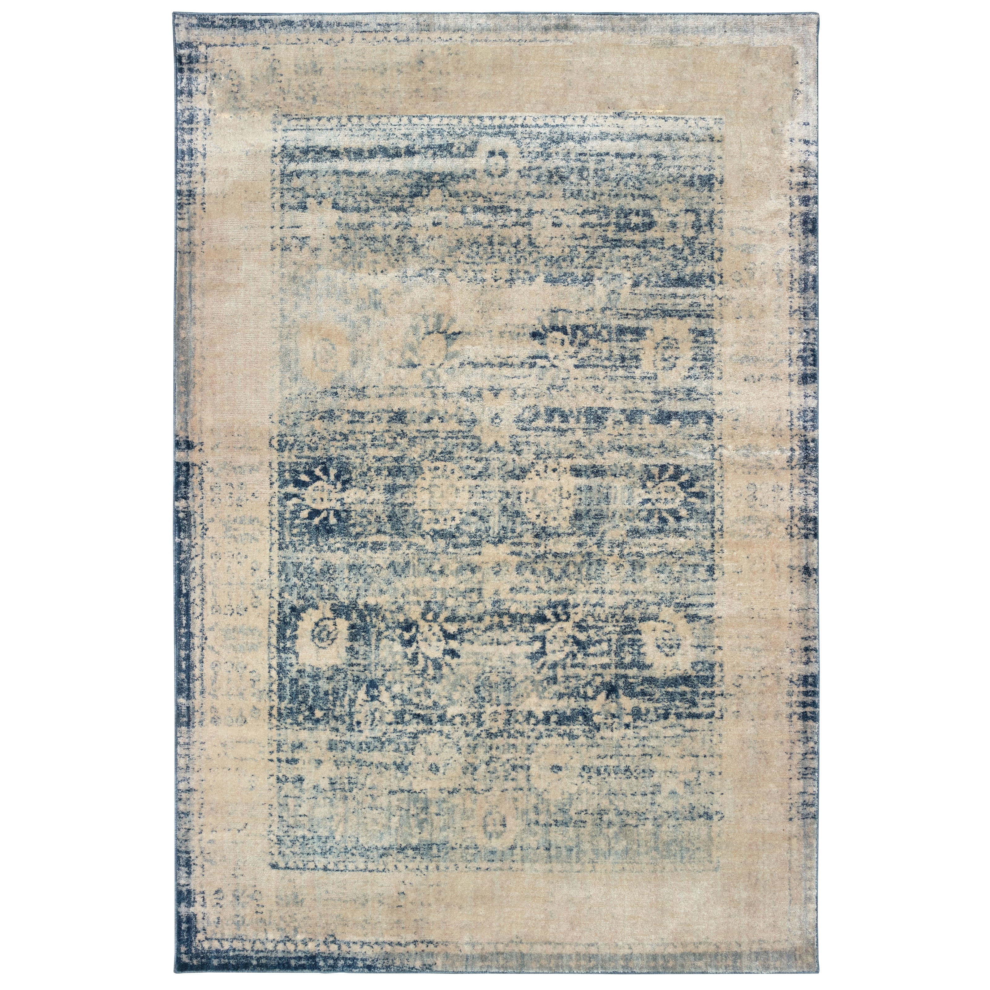 Avalon Home Penelope Blue Distressed Border Traditional Area Rug or Runner, Multiple Sizes