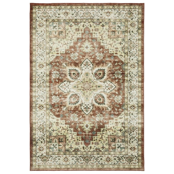 Avalon Home Sebastian Oriental Medallion Red/ Ivory Washable Indoor Area Rug