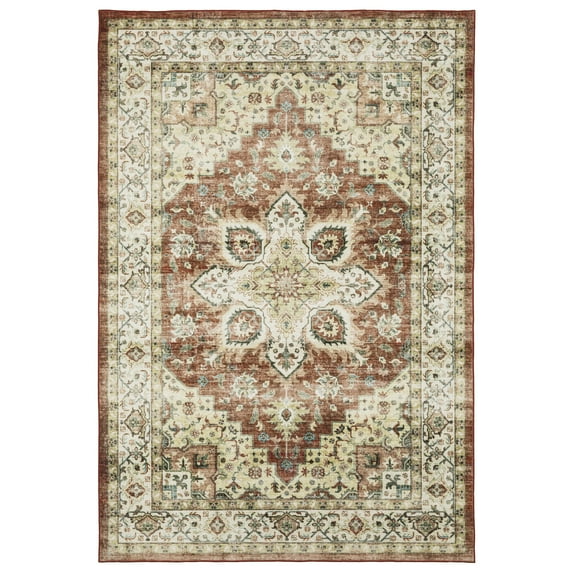 Avalon Home Sebastian Oriental Medallion Red/ Ivory Washable Indoor Area Rug