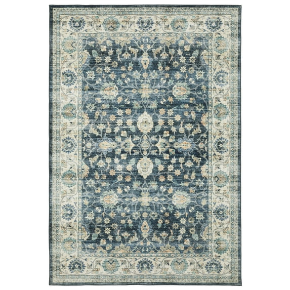 Avalon Home Sebastian Vintage Bordered Blue/ Ivory Washable Indoor Area Rug