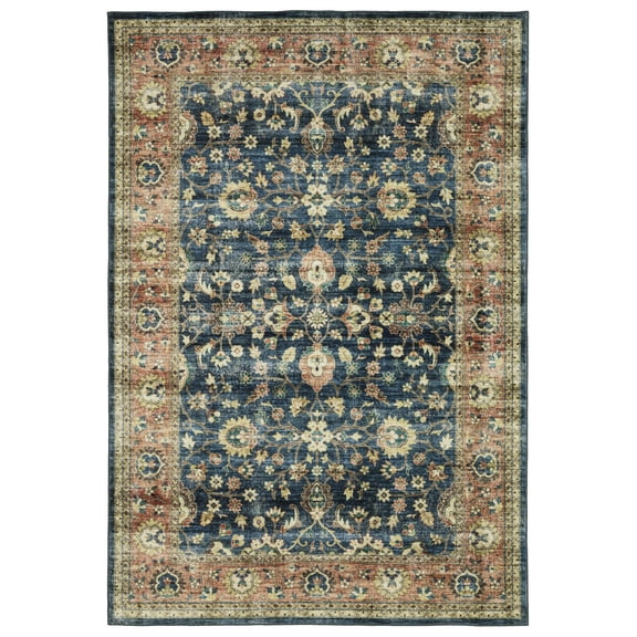 Avalon Home Sebastian Vintage Bordered Blue/ Rust Washable Indoor Area Rug