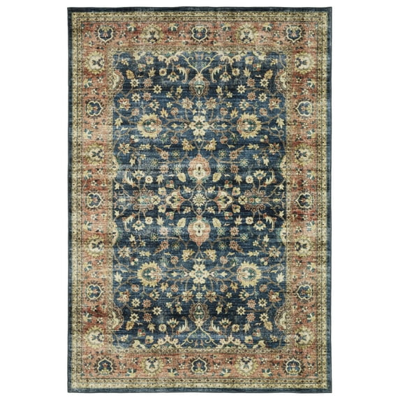Avalon Home Sebastian Vintage Bordered Blue/ Rust Washable Indoor Area Rug