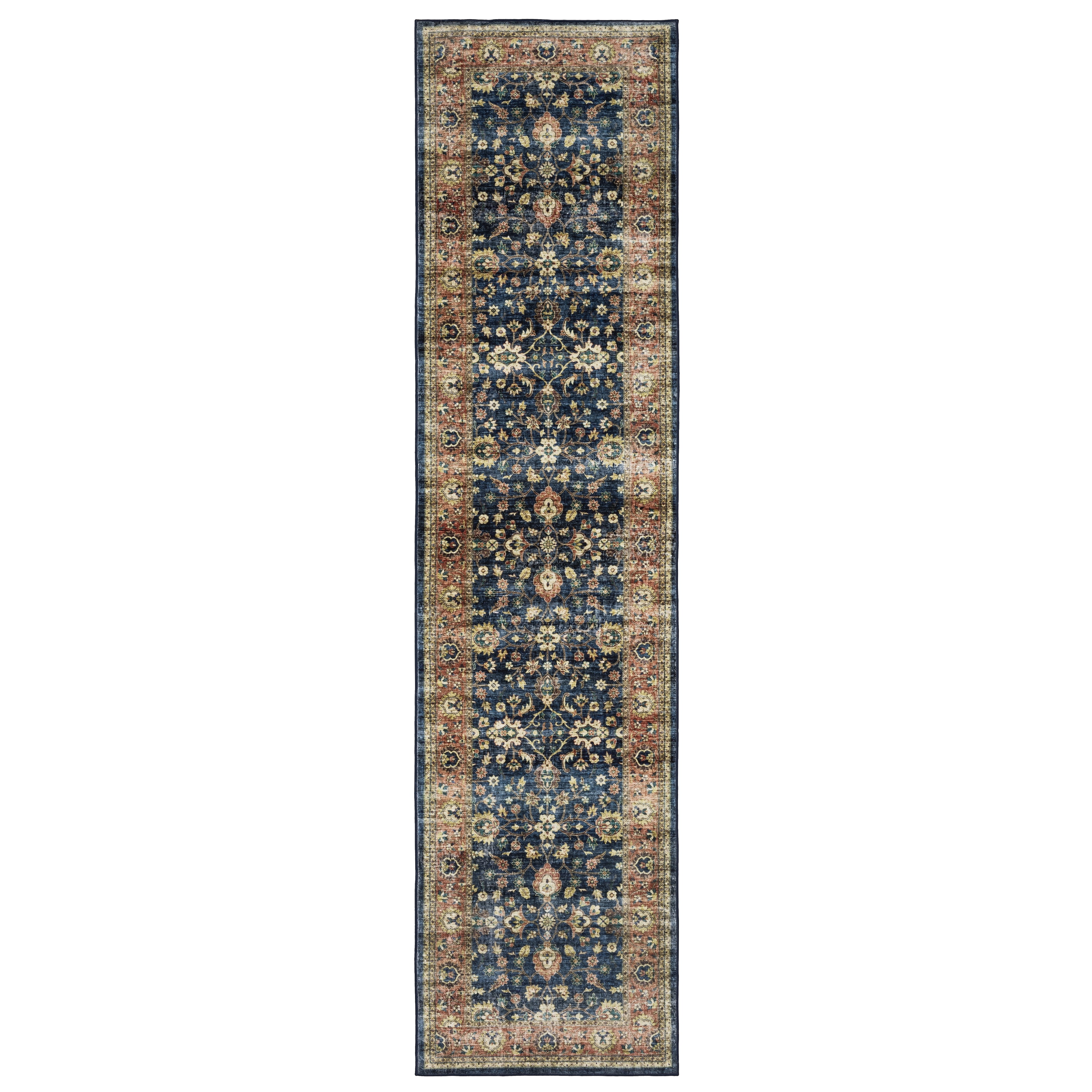 Avalon Home Sebastian Vintage Bordered Blue/ Rust Washable Indoor Area Rug