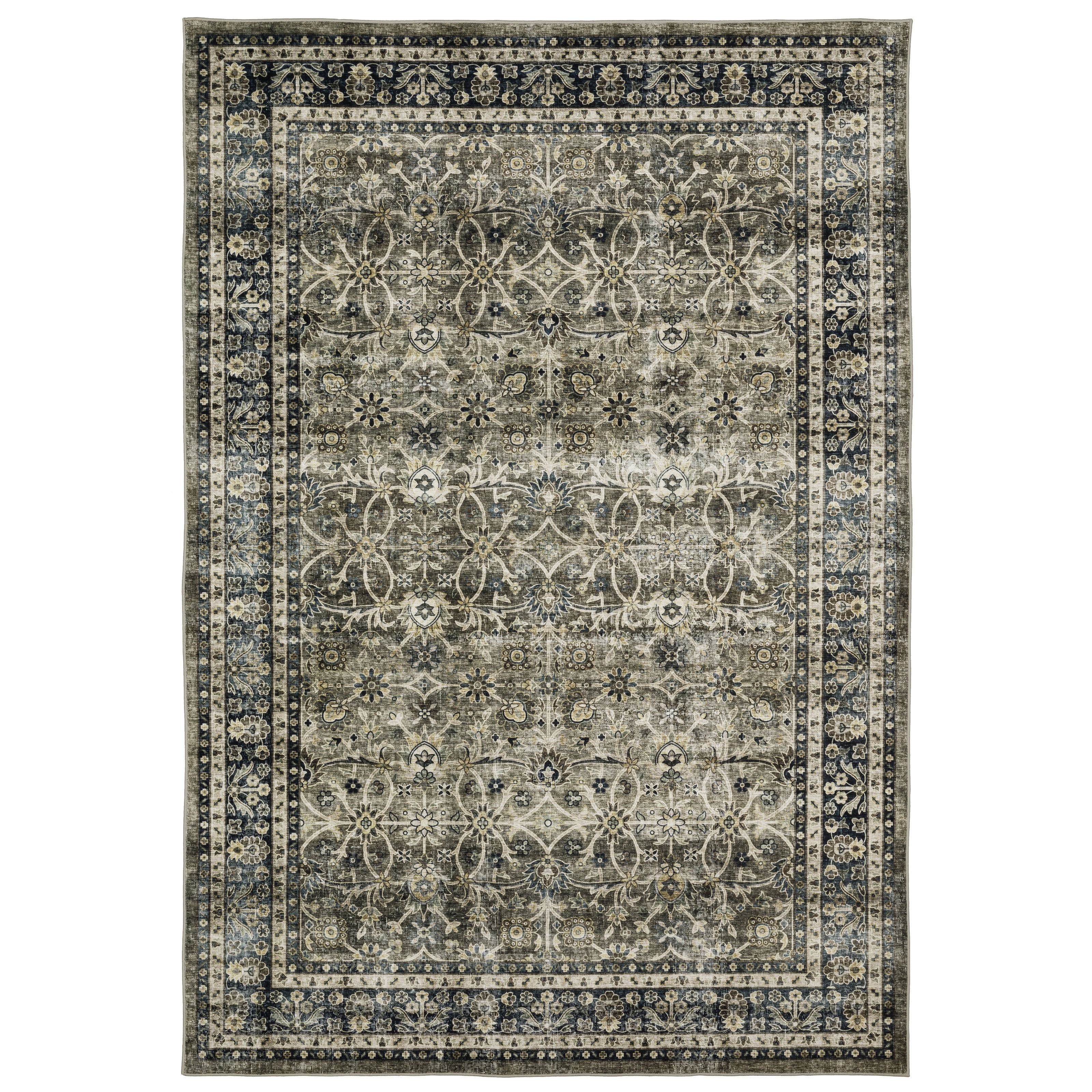 Avalon Home Sebastian Vintage Bordered Charcoal Grey/ Blue Washable Indoor Area Rug