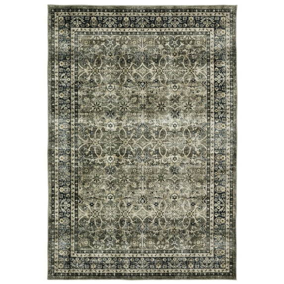 Avalon Home Sebastian Vintage Bordered Charcoal Grey/ Blue Washable Indoor Area Rug
