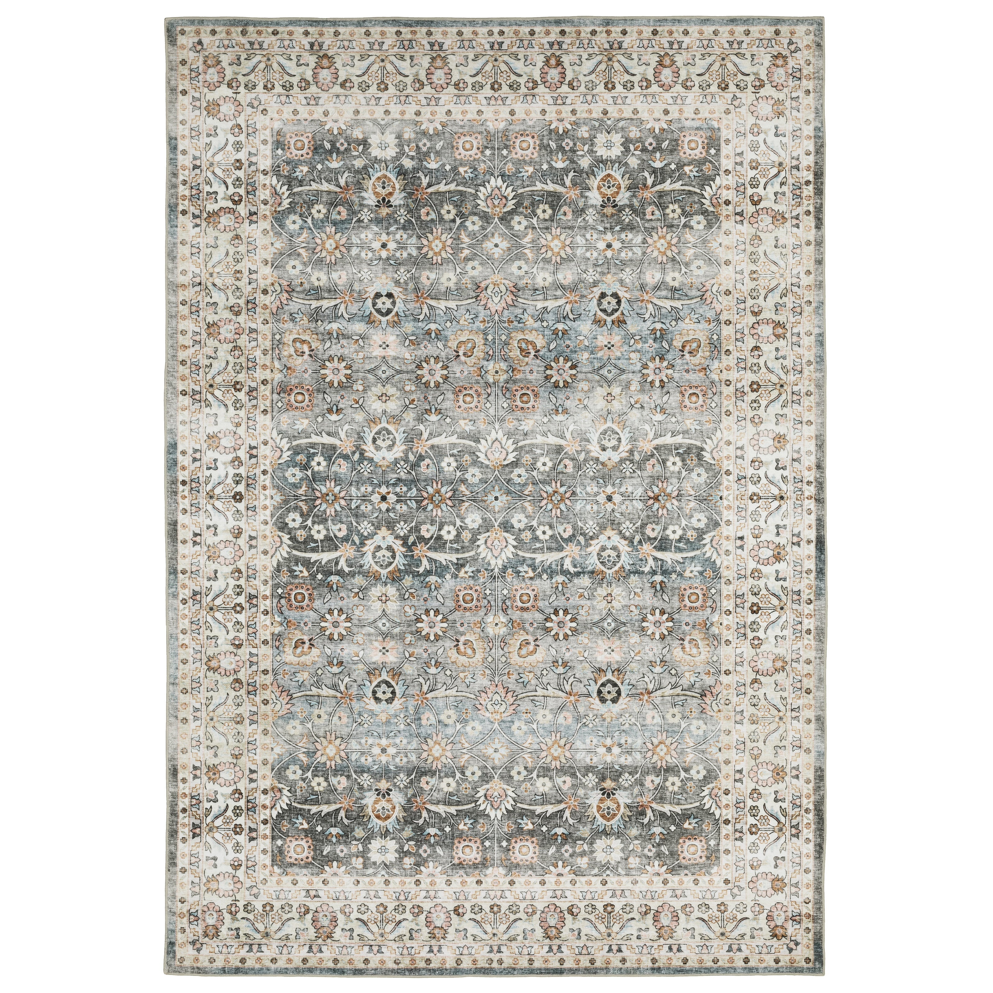 Avalon Home Sebastian Vintage Bordered Grey/ Ivory Washable Indoor Area Rug