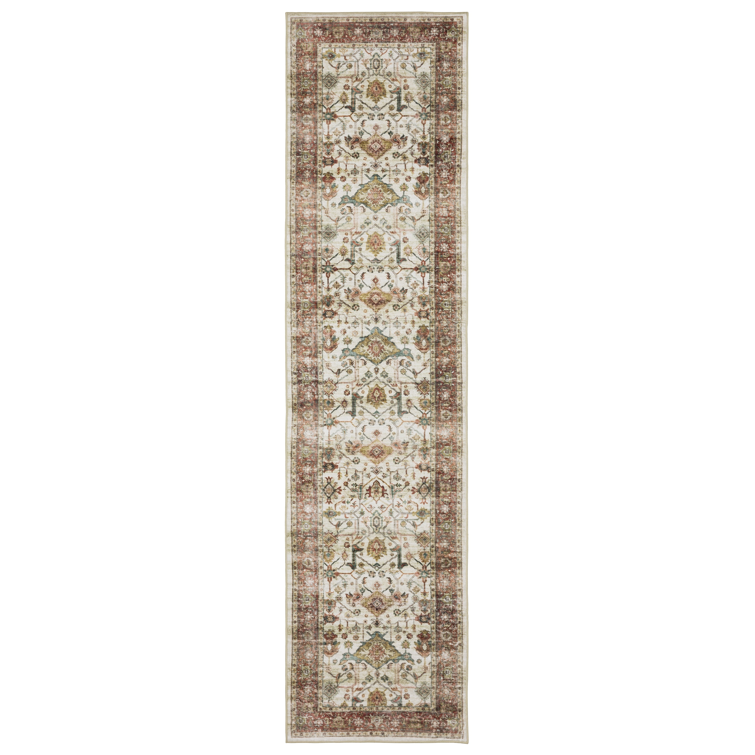 Avalon Home Sebastian Vintage Bordered Ivory/ Rust Red Washable Indoor Area Rug