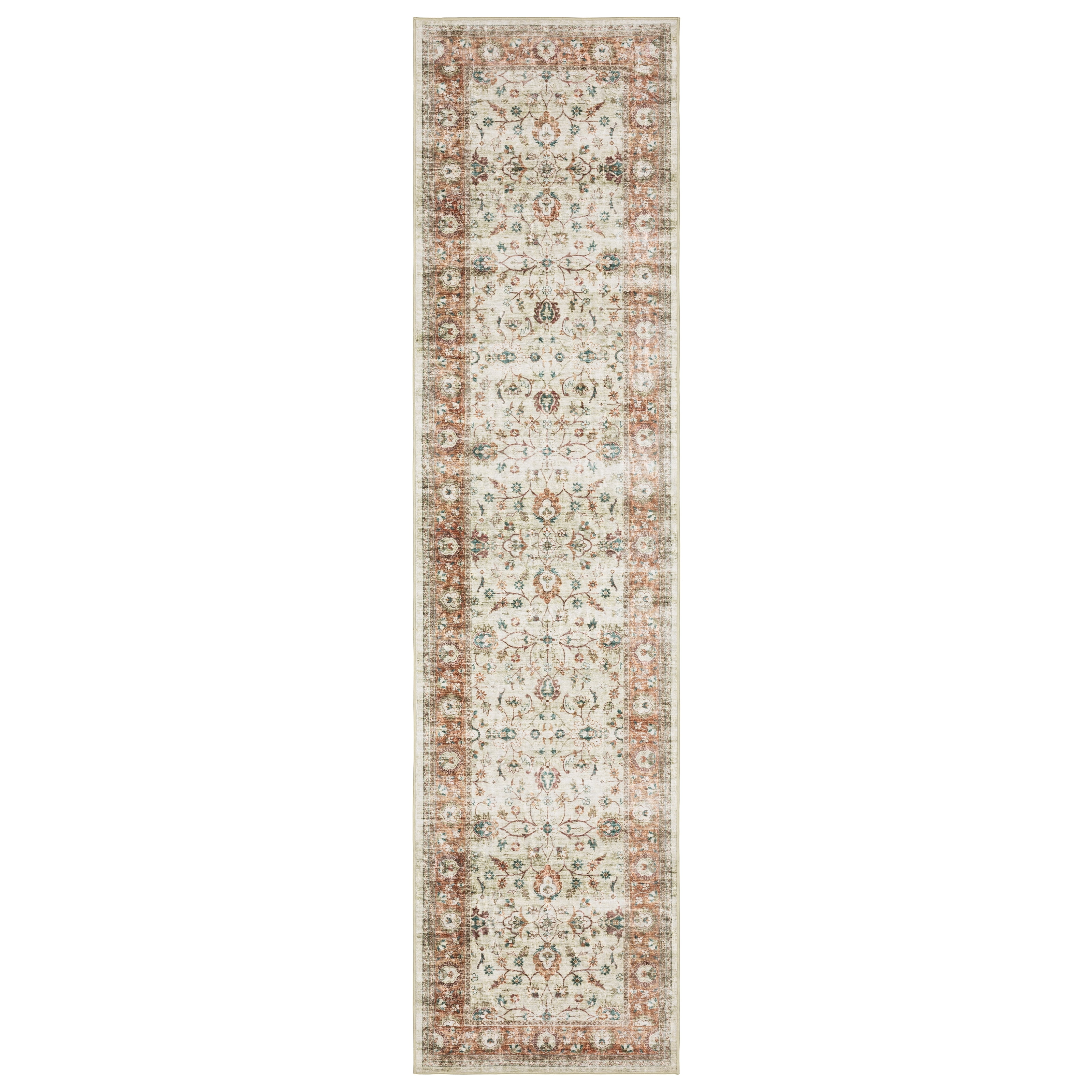 Avalon Home Sebastian Vintage Bordered Ivory/ Rust Washable Indoor Area Rug