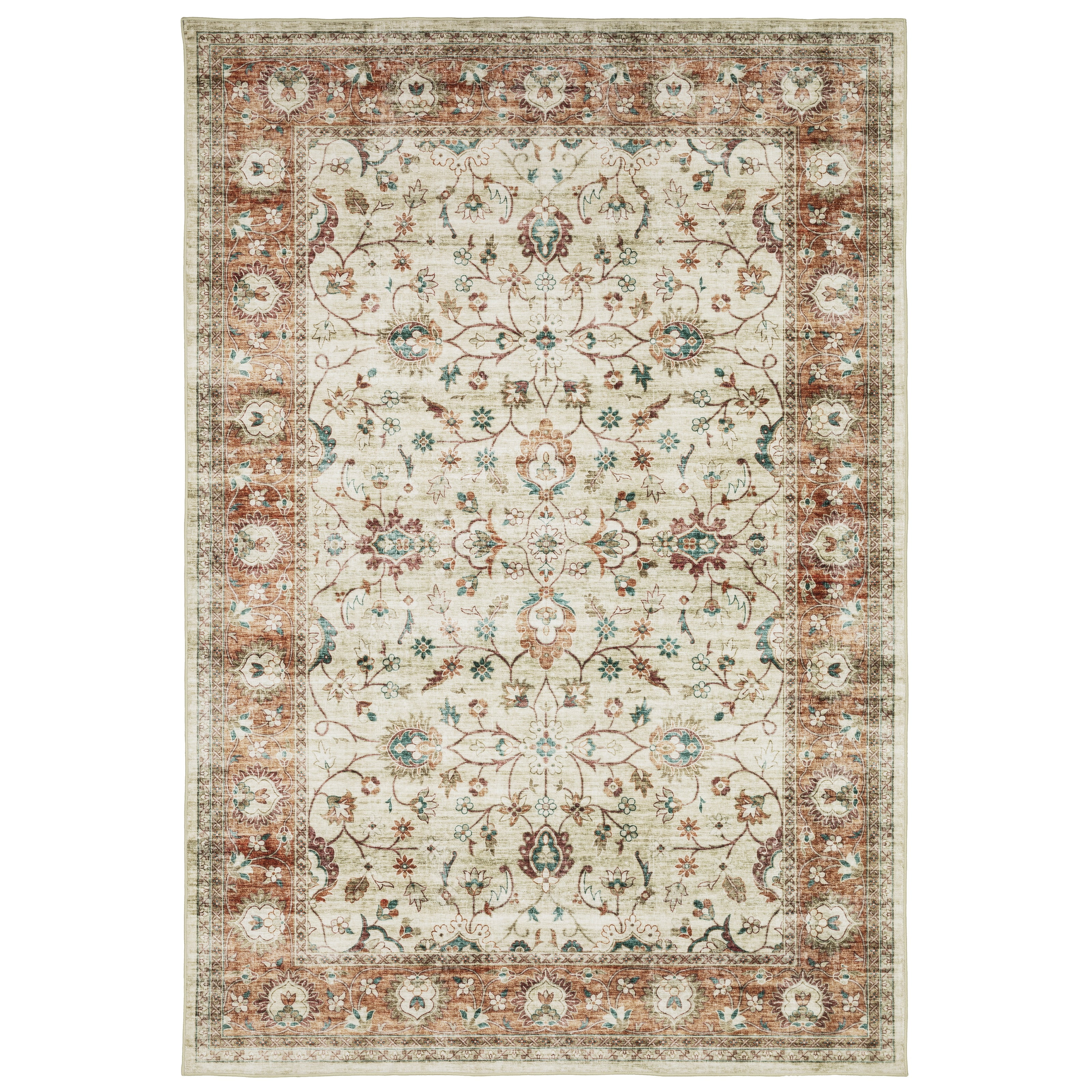 Avalon Home Sebastian Vintage Bordered Ivory/ Rust Washable Indoor Area Rug