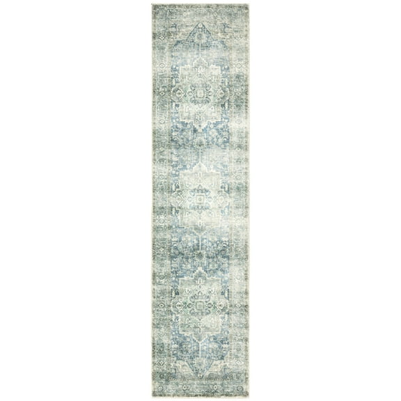 Avalon Home Silvana Bohemian Medallion Area Rug, 2' X 8' Runner, Gray/ Blue