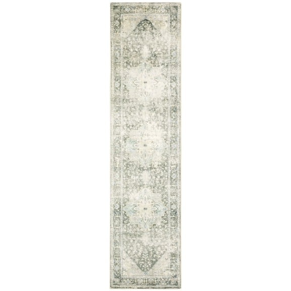 Avalon Home Silvana Bordered Medallion Area Rug, 2' X 8' Runner, Gray/ Ivory