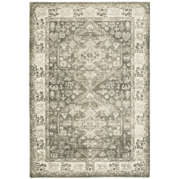 Avalon Home Silvana Distressed Border Area Rug, 5'3" X 7'3", Charcoal/ Ivory