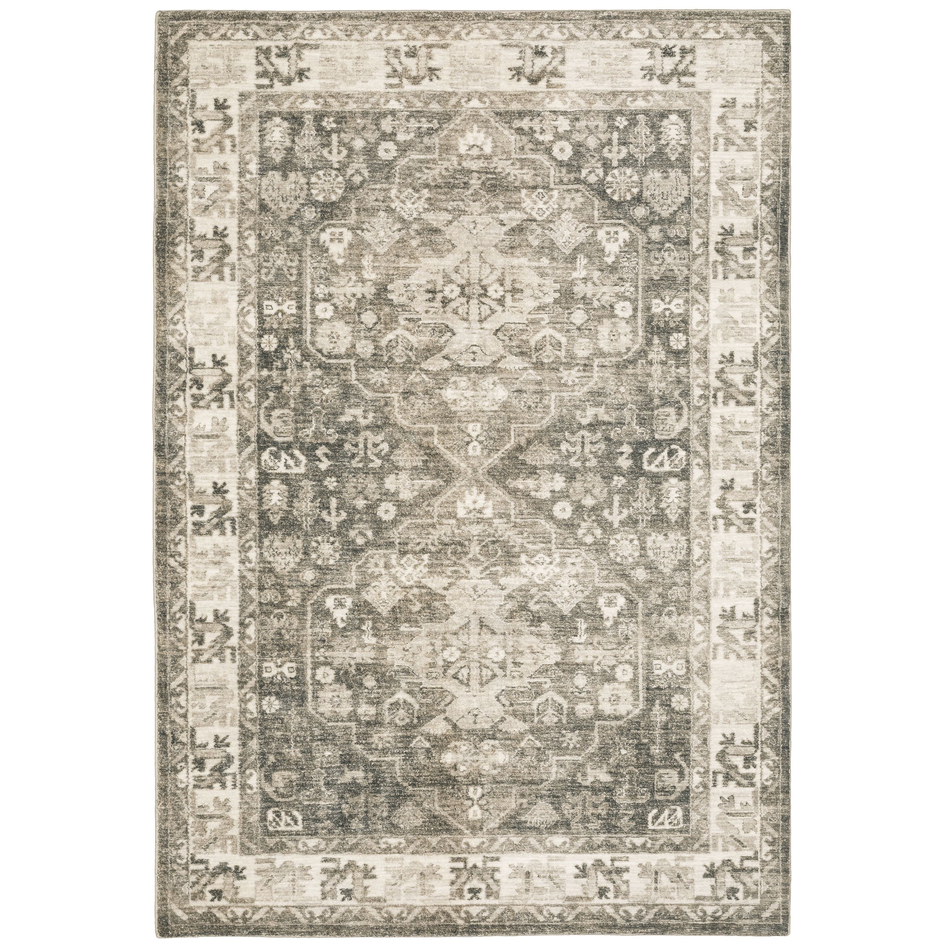 Avalon Home Silvana Distressed Border Area Rug, 7'8" X 10', Charcoal/ Ivory