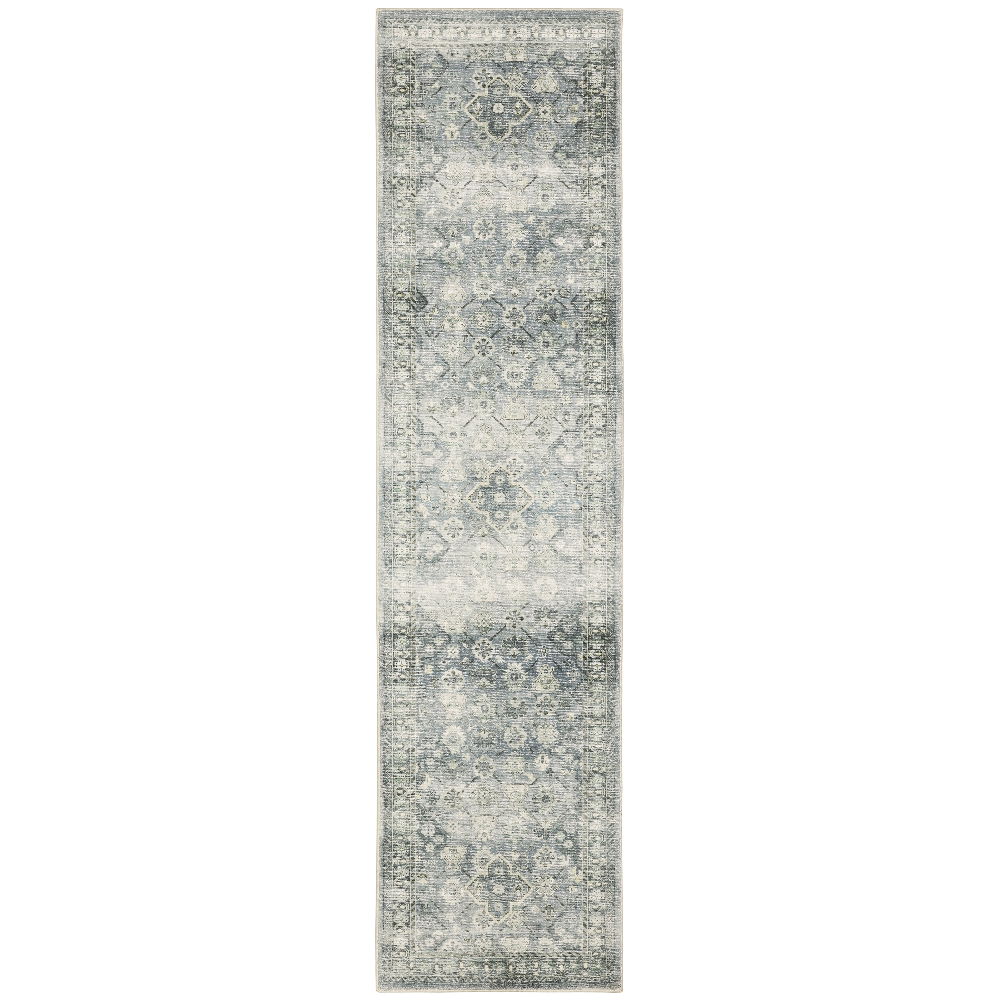 Avalon Home Silvana Distressed Floral Area Rug, 2' X 8' Runner, Blue/ Ivory