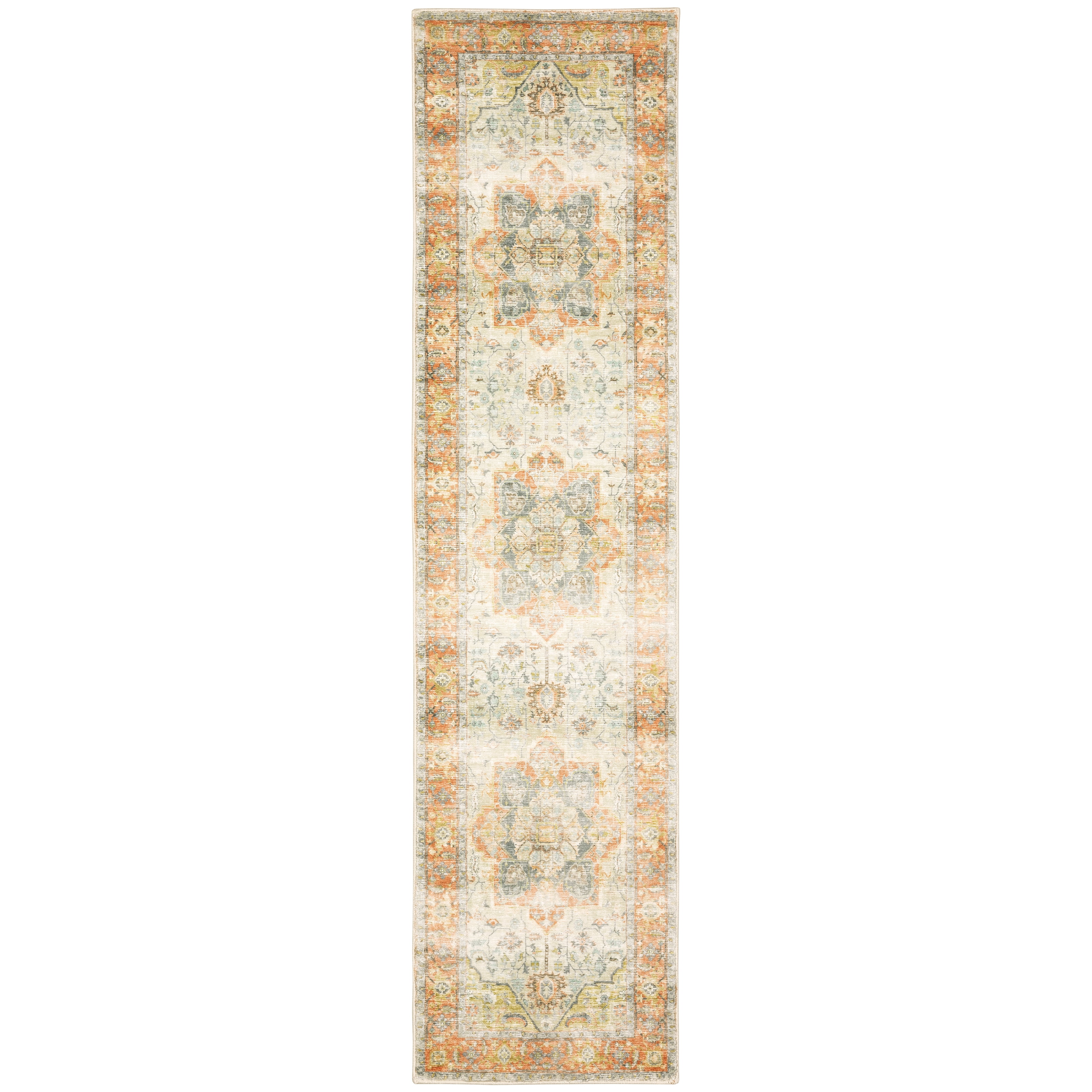 Avalon Home Silvana Distressed Medallion Area Rug, 2' X 8' Runner, Orange/ Silver