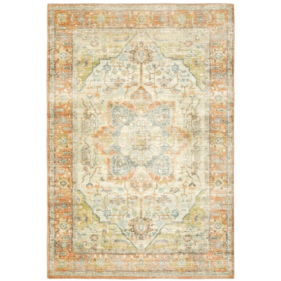 Avalon Home Silvana Distressed Medallion Area Rug, 5'3" X 7'3", Orange/ Silver